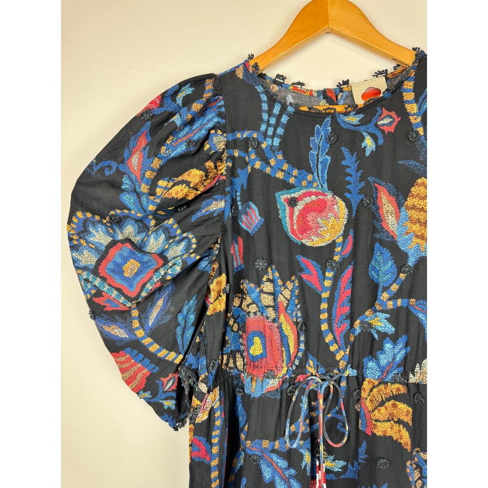 FARM RIO Women Sunset Tapestry Black Puffer Sleeve Mini Dress size M - Picture 10 of 16